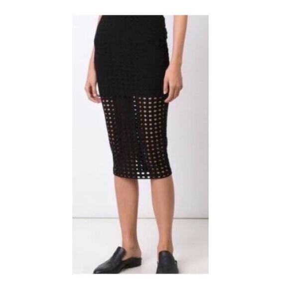 Alexander Wang Circular Hole Midi Skirt in Black. - Picture 1 of 8